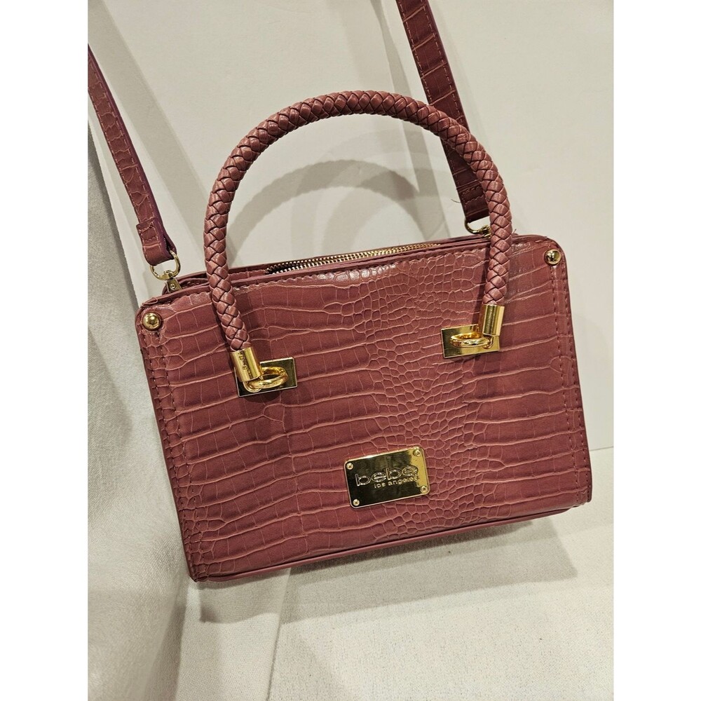 bebe Bella Croco Satchel with Gold Hardware Purse Mauve Purple